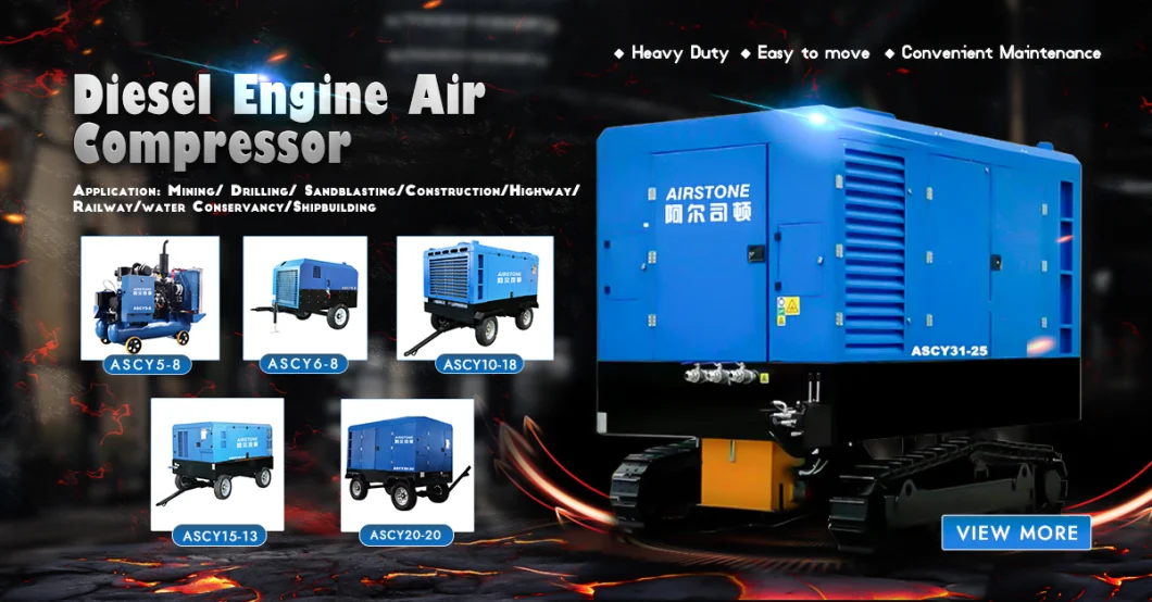 Heavy Duty 185cfm 41kw Single Diesel Engine Portable Air Compressor